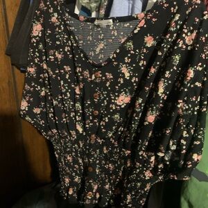 Pink and Orange Floral Relaxed Short Sleeve Blouse